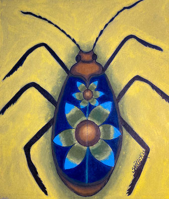 Coléoptère, néocolor sur carton.©SaëlleK.