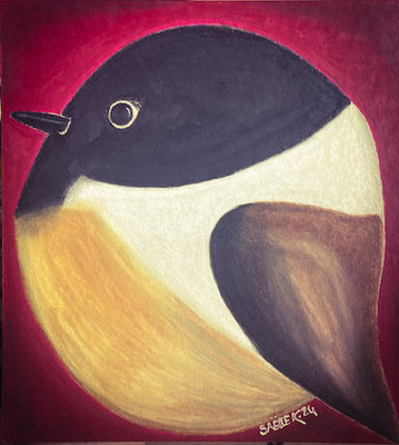 Tarier pâtre. pastel à l'huile sur carton. © SaëlleK.