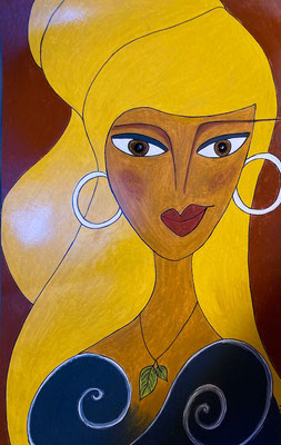 La fille au pendentif. Néocolor sur papier © Saëlle Knupfer