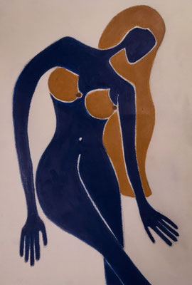 Femme Bleue de Février. néopastel sur papier © Saëlle Knupfer