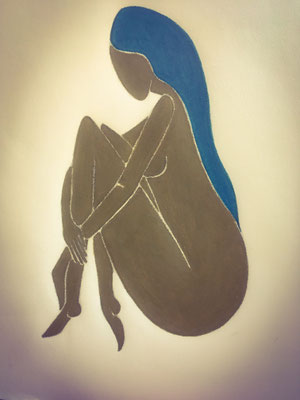 Femme Turquoise de Juin. néopastel sur papier ©Saëlle Knupfer