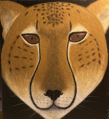 Jaguar, néopastel sur carton. Saëlle K.