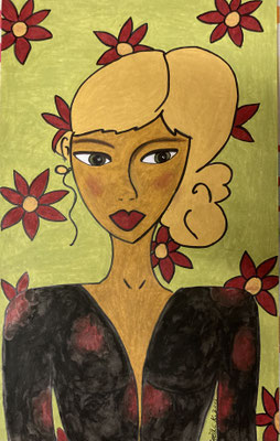Chignon blond. Néocolor sur papier © Saëlle Knupfer