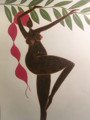 Femme de Septembre. néopastel sur papier ©Saëlle Knupfer