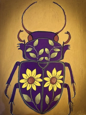Coléoptère, néocolor sur carton.©SaëlleK.