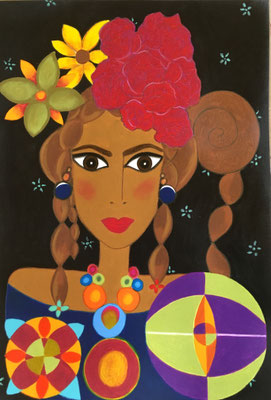 Mexicaine. Néopastel sur papier. 29,7x42 ©SaëlleK.