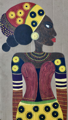 Femme du Sahel. néopastel et acrylique sur carton ©Saëlle Knupfer 2020