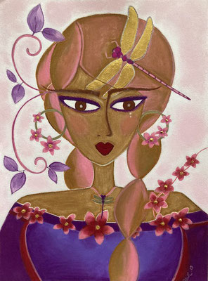 Femme aux libellules, néocolor sur papier.©SaëlleK.