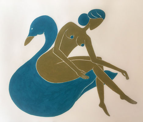 Femme Turquoise de Juin. néopastel sur papier ©Saëlle Knupfer