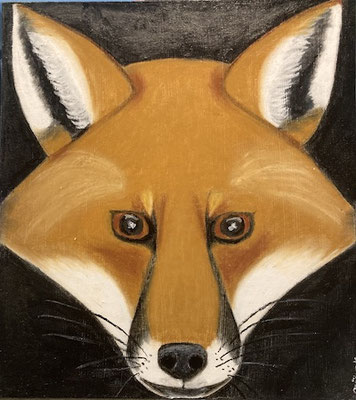 Renard, néopastel sur carton. Saëlle K.