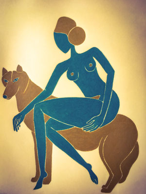 Femme Turquoise de Juin. néopastel sur papier ©Saëlle Knupfer