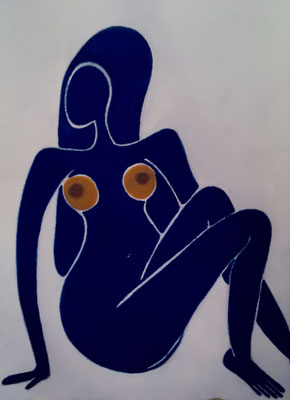 Femme Bleue de Février. néopastel sur papier  © Saëlle Knupfer