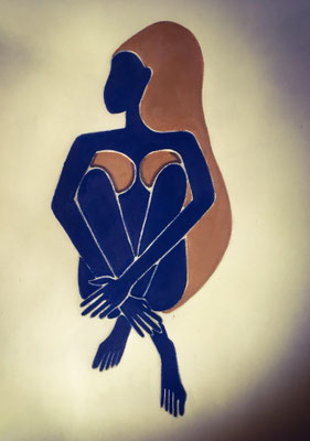 Femme Bleue de Février. néopastel sur papier © Saëlle Knupfer