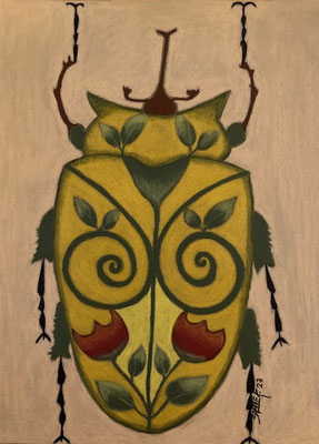 Coléoptère, néocolor sur carton.©SaëlleK.