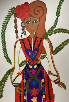 Femme bulgare. Néopastel sur papier © Saëlle Knupfer