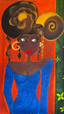 La Femme-Scorpion. Acryl et néopastel au doigt. 50x70©Saëlle Knupfer