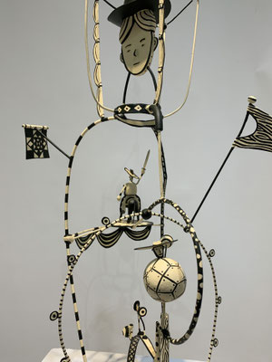 Mr. Peanut  2022  (detail) Acrylic on steel, paper, wire, epoxy, wood. 43 x 17 x 14”