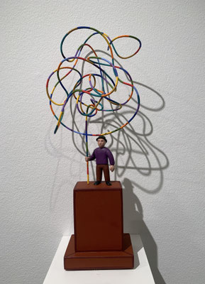 Number 9, 2023. Acrylic on epoxy, wood, wire, and paper .  12 x 4 x 4” (Private collection)