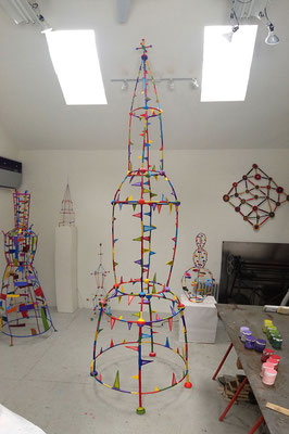 Steeple  2013, Acrylic on plaster, styrofoam and welded steel,   134 x 37 x 38"