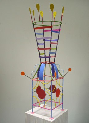 Queenie 2013, Acrylic on paper and welded steel, 35 x 9 x 9"