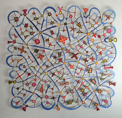 Road Map America,  2018, Acrylic on steel and wood.   49 x 52 x 2.5"