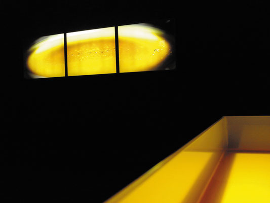 „Gold Triptychon“ und „Honigtisch“ 2007, Installation Ortung V, Schwabach