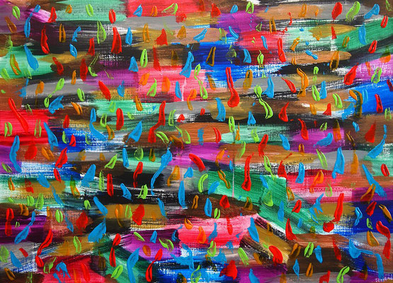 Falling flowers,  Acrylic and String gel medium on canvas,  530×727mm