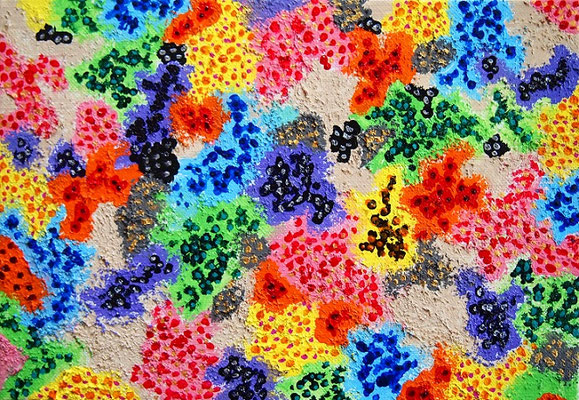 Flowers #10,  Acrylic and Resin sand on canvas,  158×227mm