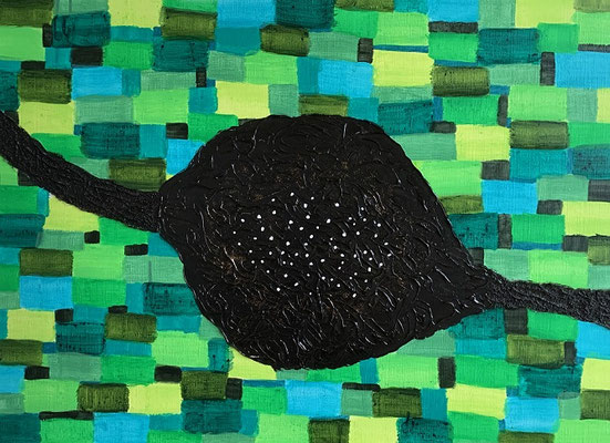 Void Planet,  Acrylic and Resin sand,  Flexible Modeling Paste on canvas,  727×530mm