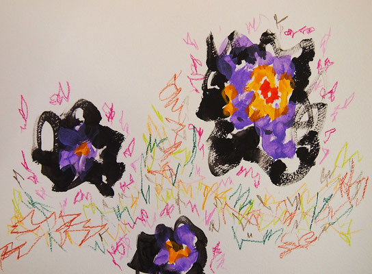 Flowers #18,  Acrylic and colored pencil on paper,  233×312mm