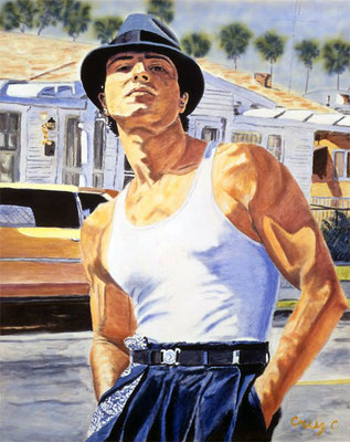 blood in blood out movie, bound by honour, vatos locos, adan hernandez, merchandise, chicano noir, cheech marin collection, carnalismo, artwork, poster, print, painting, drawing, estate of adan hernandez, legacy, paco, cruz, miklo
