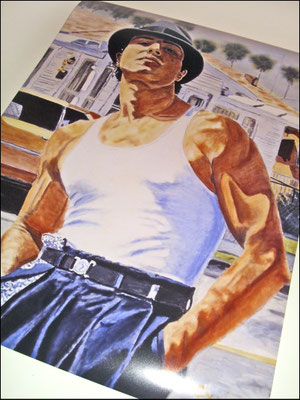 blood in blood out movie, bound by honour, vatos locos, adan hernandez, merchandise, chicano noir, cheech marin collection, carnalismo, artwork, poster, print, painting, drawing, estate of adan hernandez, legacy, paco, cruz, miklo