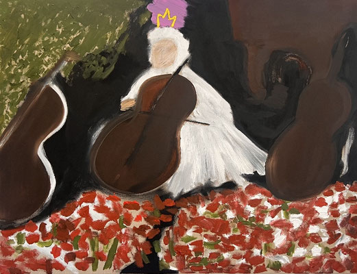 2026 oil on canvas 100x130cm «Love,sadness,cello» price 17000€