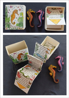 Ingrid: "Seepferdchen", Schachtel 6,5x5x2,5 cm, Gedicht von Ringelnatz, 2025