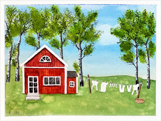 Ilse: "Schwedenhaus", Aquarell, 24x36 cm, 2025