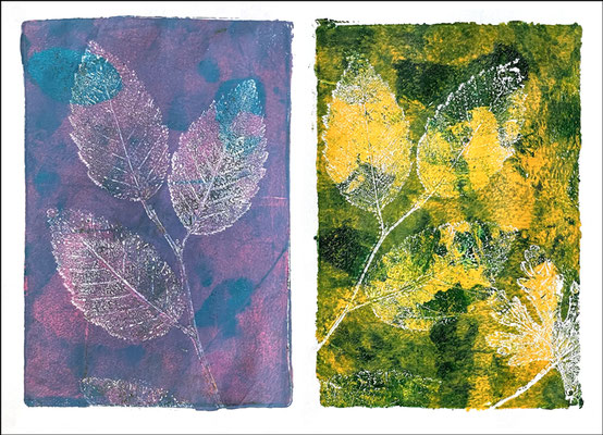Ilse: "Herbstblätter", Drucke von Gelplatte, 18x12,5 cm, 2023