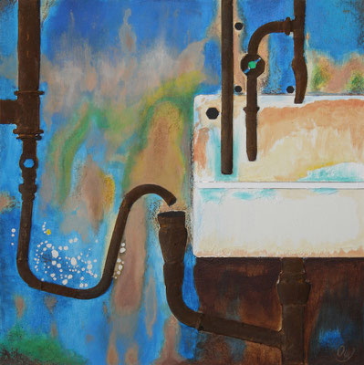 Karl-Heinz: Rost 2, 2009, Größe 40 x 40 cm, Patina, Acryl, Draht und Strukturpaste