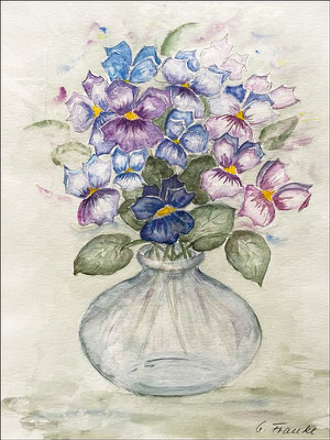 Gisela: "Frühlingsblumen in Glasvase", 40x30 cm, Aquarell auf Papier, 2007