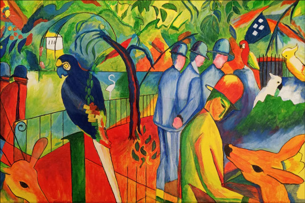 Elke: nach August Macke,  "Zoologischer Garten I",   Acryl auf Leinwand, 2014, 40x60 cm