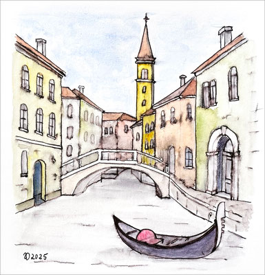 Ilse: "Venedig 1", 18x24 cm, Tinte und Aquarell, 2025