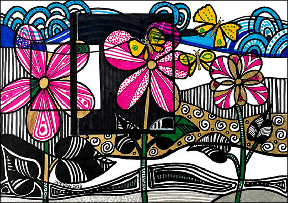 Ilse: "Blumen", Marker auf Papier, 21x29,7 cm, 2023