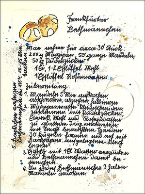 Ingrid: "Wenn ich schlaf, dann träume ich, jetzt bringt Niklaus was für mich ...", 40x30, Permanentstift B und Aquarellfarbe auf Aquarellpapier