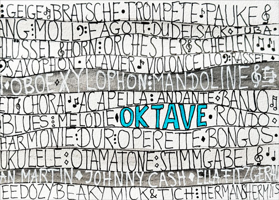 Ilse: "Oktave", Fineliner und Ecoline auf Papier, 11x15 cm, 2023