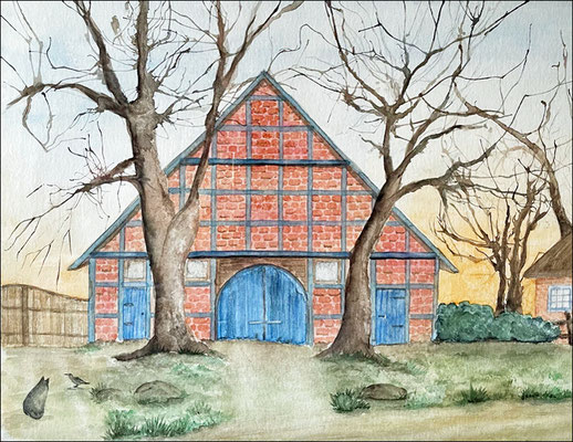 Gisela: "Bauernhaus", Aquarell auf Papier, 30x40 cm