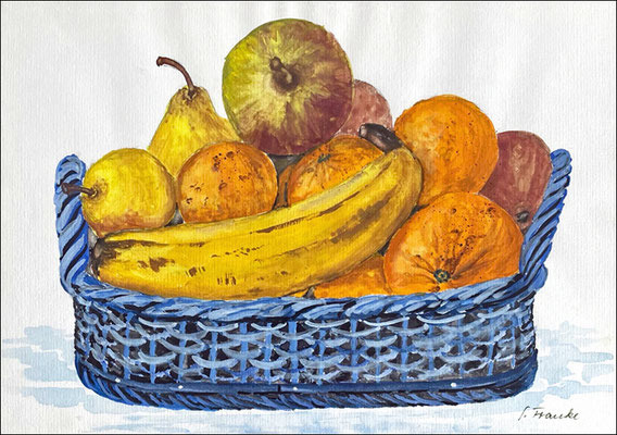 Gisela: "Obstkorb", Acryl auf Papier,  21x30 cm, 2002