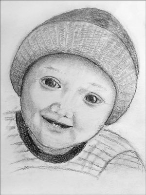 Ingrid: "Kinderportrait", Bleistiftzeichnung auf Papier, 2024