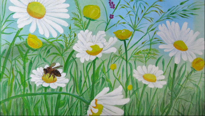 Elke: "Margeriten mit Biene", Acryl