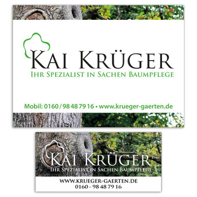 Baustellenschild- und Automagnetfoliengestaltung für "Kai Krüger - Ihr Spezialist in Sachen Baumpflege"