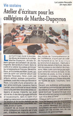 Article de La Lozère Nouvelle - 24 mars 2021