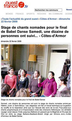 Article du journal Ouest France - 22 février 2009